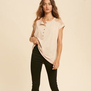 In Loom Contrast Short Sleeve Henley